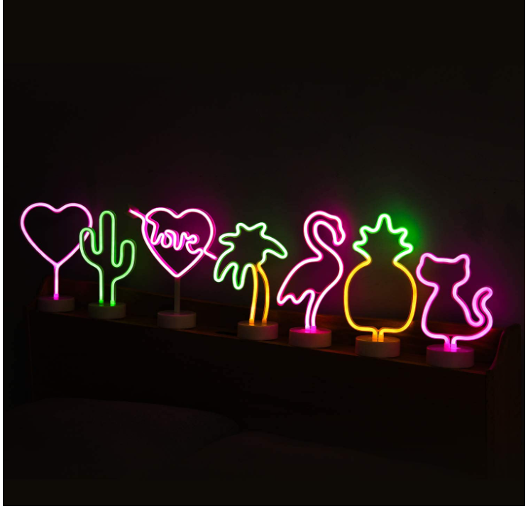 LED Cactus Neon Sign Lights with Stand Base - Battery or USB Powered Neon Lights for Bedroom, Baby Room, Weddings, Parties, and More