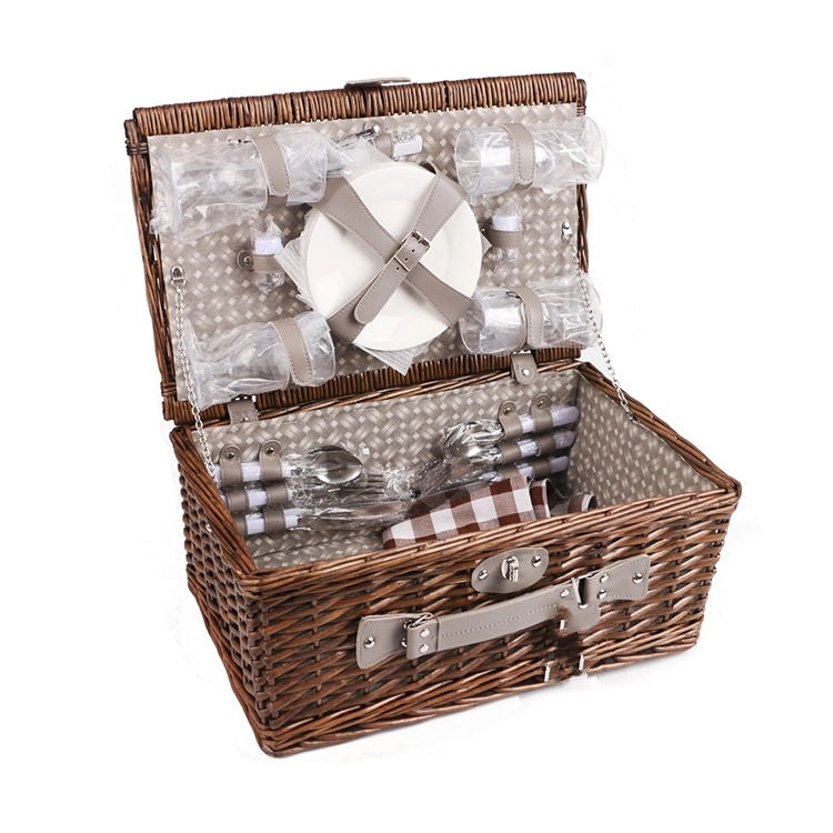 Wicker Picnic Basket for Two Person - Multifunctional Storage, Sustainable Plant Fiber, Natural Color