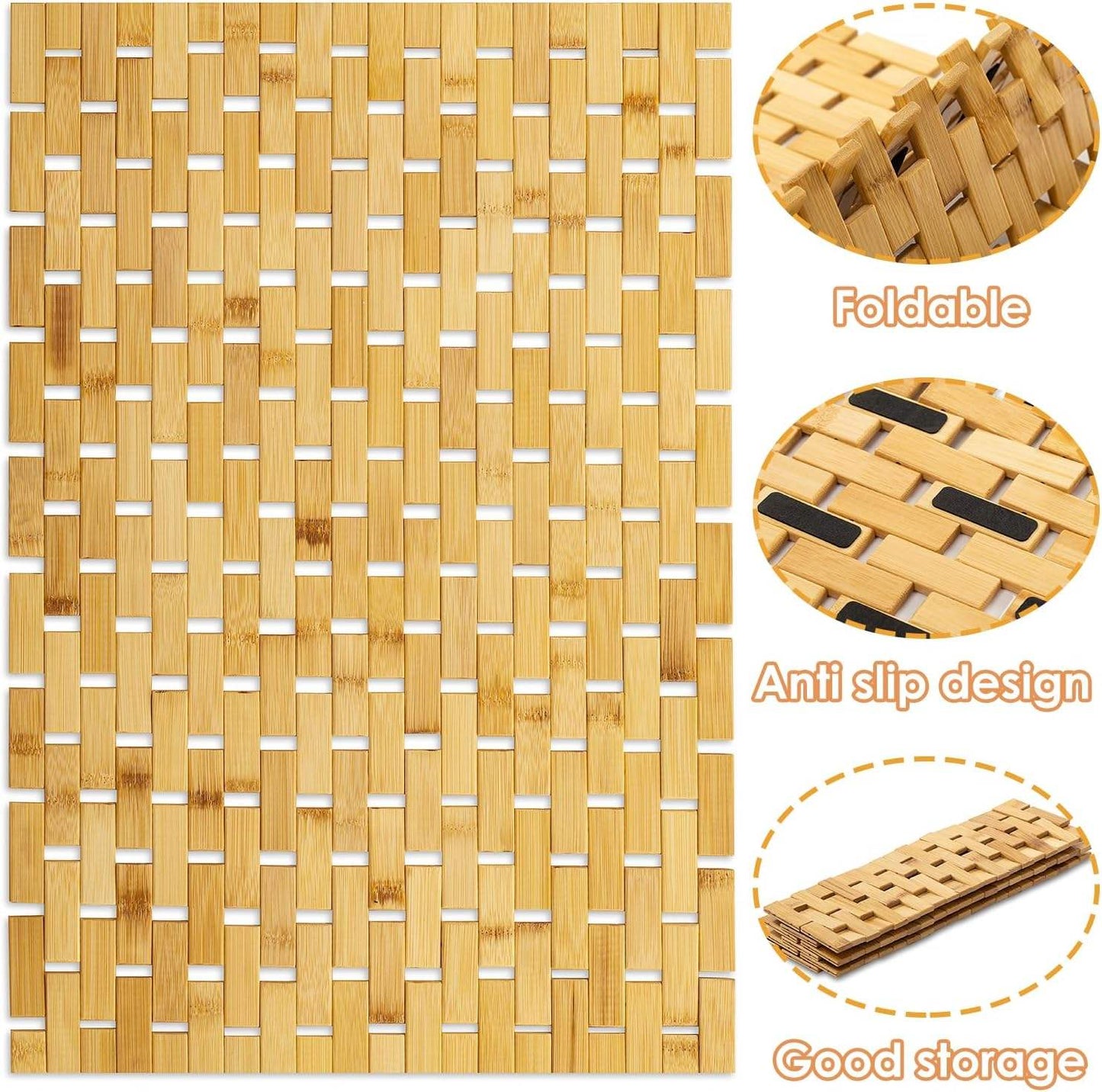 Bamboo Bath Mat Non-Skid Water-Repellent Runner Rug For Bathroom Natural Wood Bathroom Shower Foot Carpet Non Slip Fabric