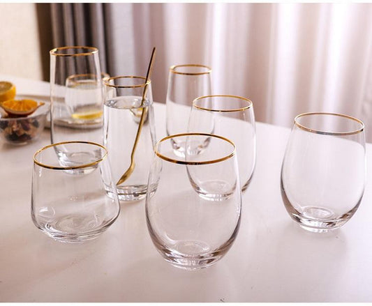 Egg-shaped cup #3 with gold rim Sparkling elegance Wholesale crystal stemless water juice glass