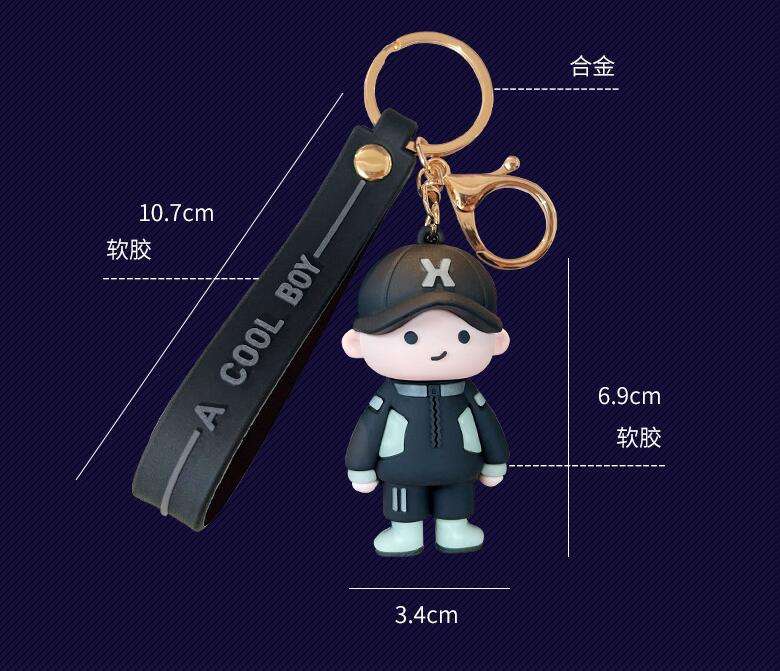 Soft rubber Luminous cool boy fashion keychain with pvc chain