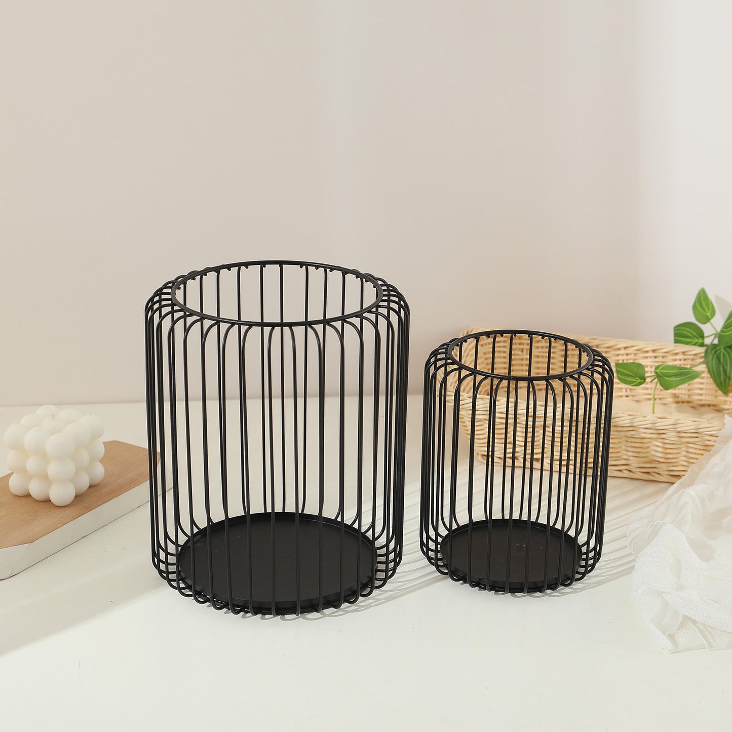 retro metal iron wire lantern candle holder set