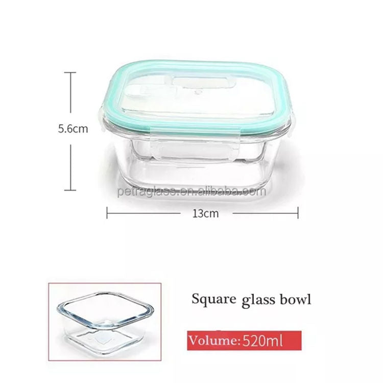 Food Storage Container 1200ml Square Clear Bento Glass Lunch Box Salad Bowl with Bamboo Cover