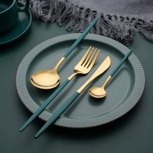 Portugal-Gold & Green Cutlery Set