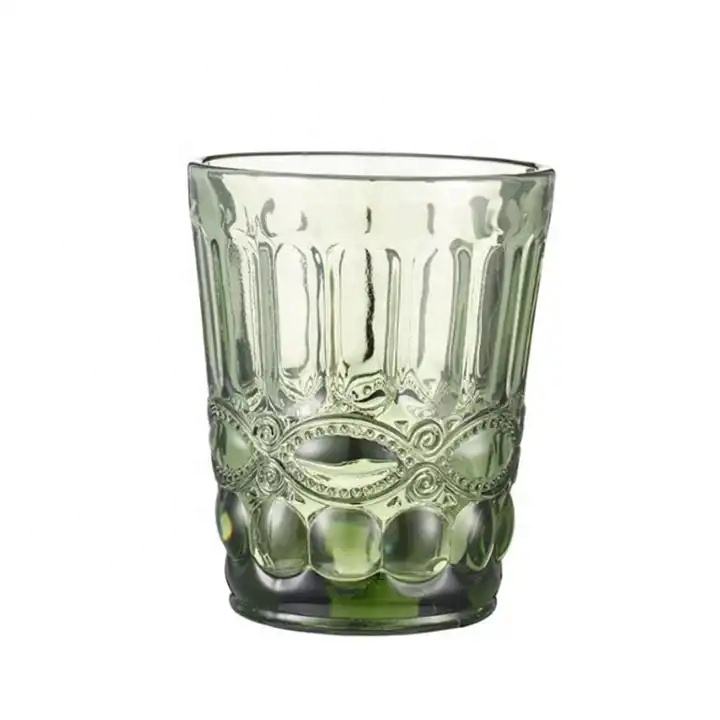 Embossed glass water cup amber 300ml