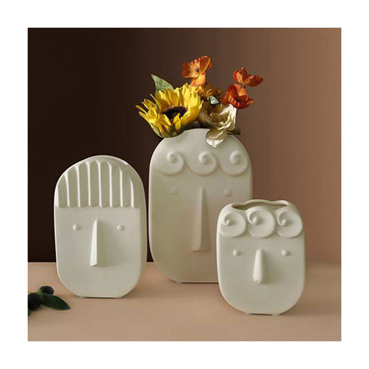 Matte Minimalist Face Vase Ceramic Vintage Flower Vase For Home Decor white ceramic face vase crafts