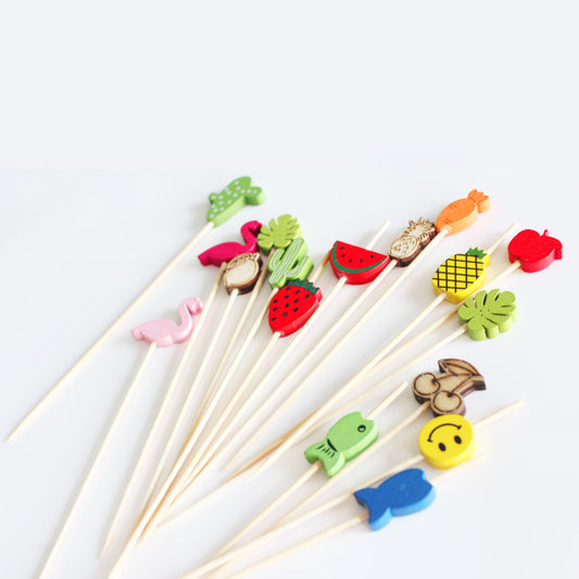 Red Flamingo Tropical Luau Beach Cocktail Party Picks Wooden Picks