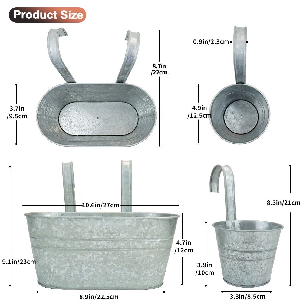 Galvanized Hanging Flower Pot With Removable Hooks