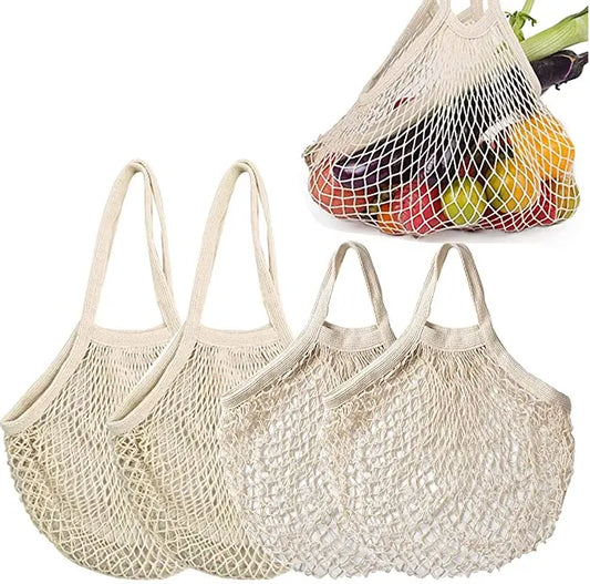 Natural Color 35X36CM Long Handle Eco Friendly Mesh Shopping Bag For Supermarket and Grocery Use