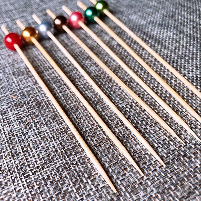 Bamboo Cocktail Picks Decorative Pearl Beads Bamboo Cocktail Skewers