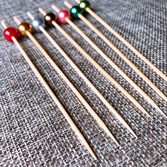 Bamboo Cocktail Picks Decorative Pearl Beads Bamboo Cocktail Skewers