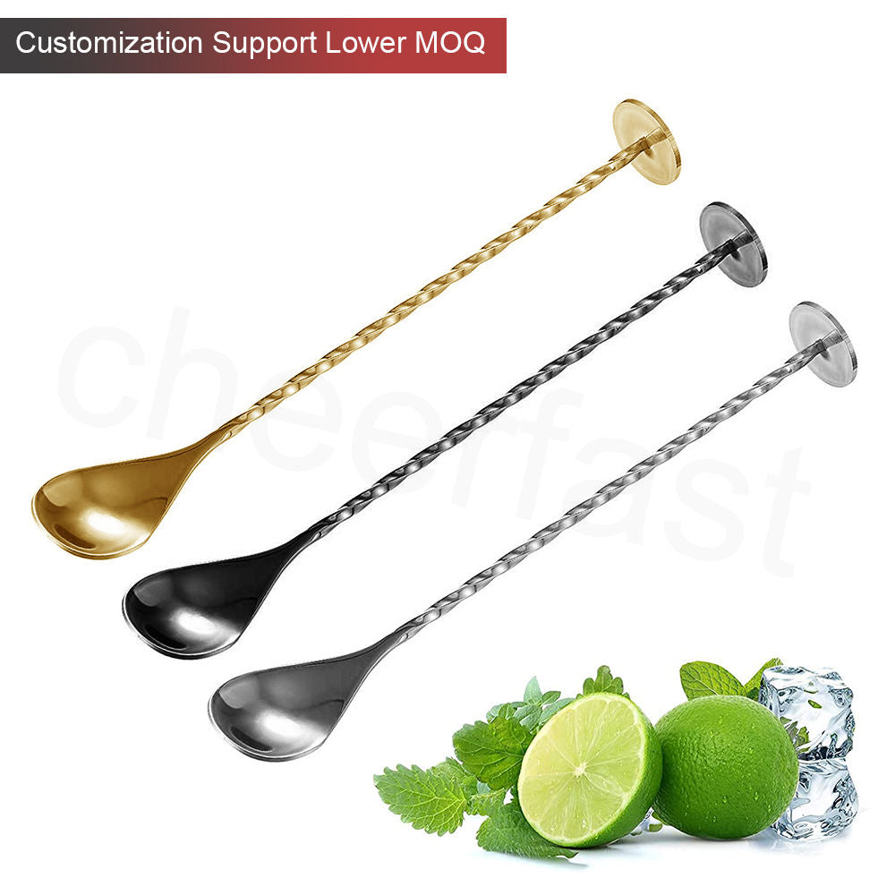 Stylish Silver Cocktail Mixing Spoon Set of 2 - Reusable Stainless Steel, Ideal for Mixing Drinks, Available in Gold, Silver, Rose Gold, and Black