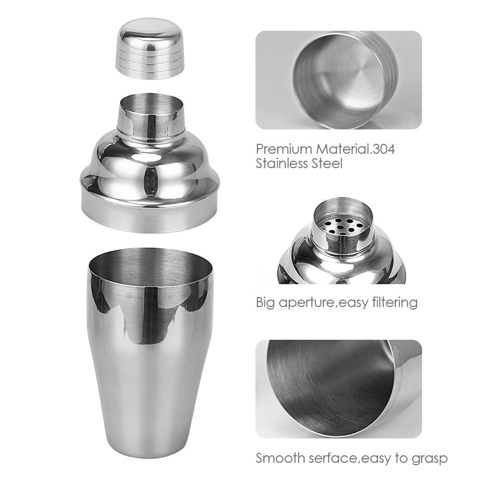 Cocktail Shaker Bartender Kit - Stainless Steel Shaker, Available in Silver, Rose Gold, and Gun Black, 10.5x10.5x22.7 cm Package, 0.550 kg Weight