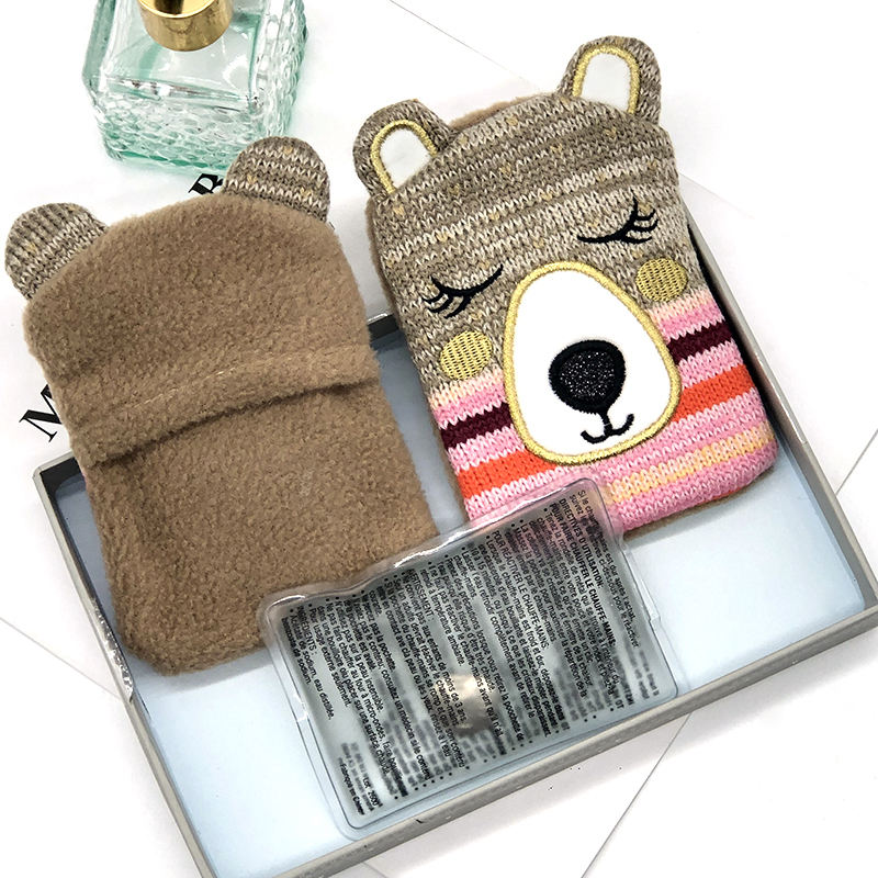 Lovely bear pattern portable instant heat reusable hand warmer with knitted