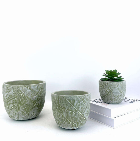 Large Green Cement Flowerpot - Nordic Design Style, Eco-Friendly, Round Shape, 17x17x14 CM