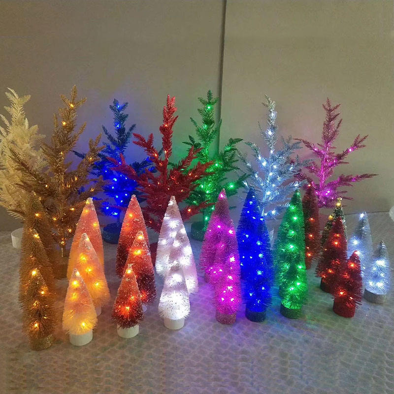 Gold Eco-friendly Christmas Decorations Pine needle Mini Artificial Christmas tree With Led Lights 7cm