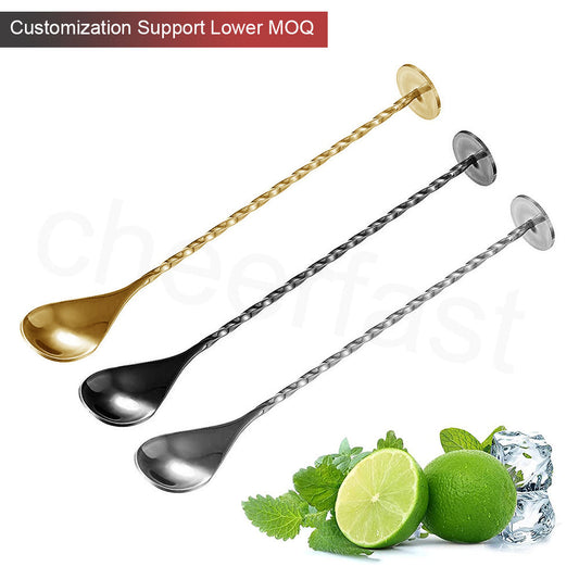 Stylish Gold Cocktail Mixing Spoon Set of 2 - Reusable Stainless Steel, Ideal for Mixing Drinks, Available in Gold, Silver, Rose Gold, and Black