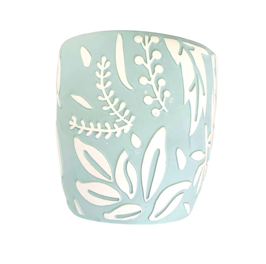 GREEN CERAMIC FLOWERPOT WITH TRAY