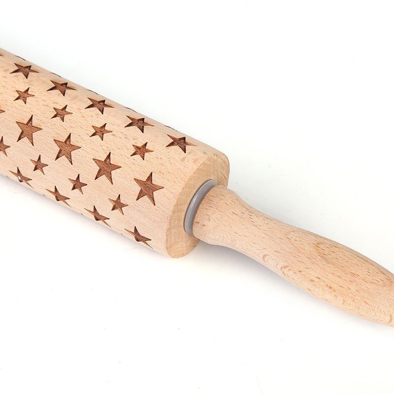 Wooden Christmas Embossed Rolling Pin Beech Reindeer Trees Patterns Christmas Tool