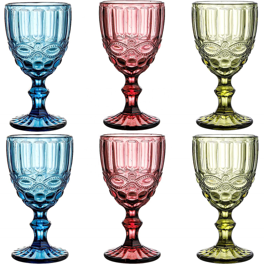 300ml Gray Victorian Vintage Wine Glass Set of 6 - Elegant Glassware for Wine and Drinks