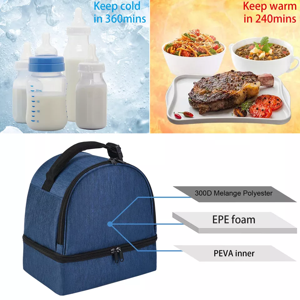 Large Blue Bento Bag - Thickened Student Lunch Bag, Oxford Cloth, One Shoulder, Outdoor Picnic, Waterproof Insulated Thermal Bag, 28.5X20X28 cm