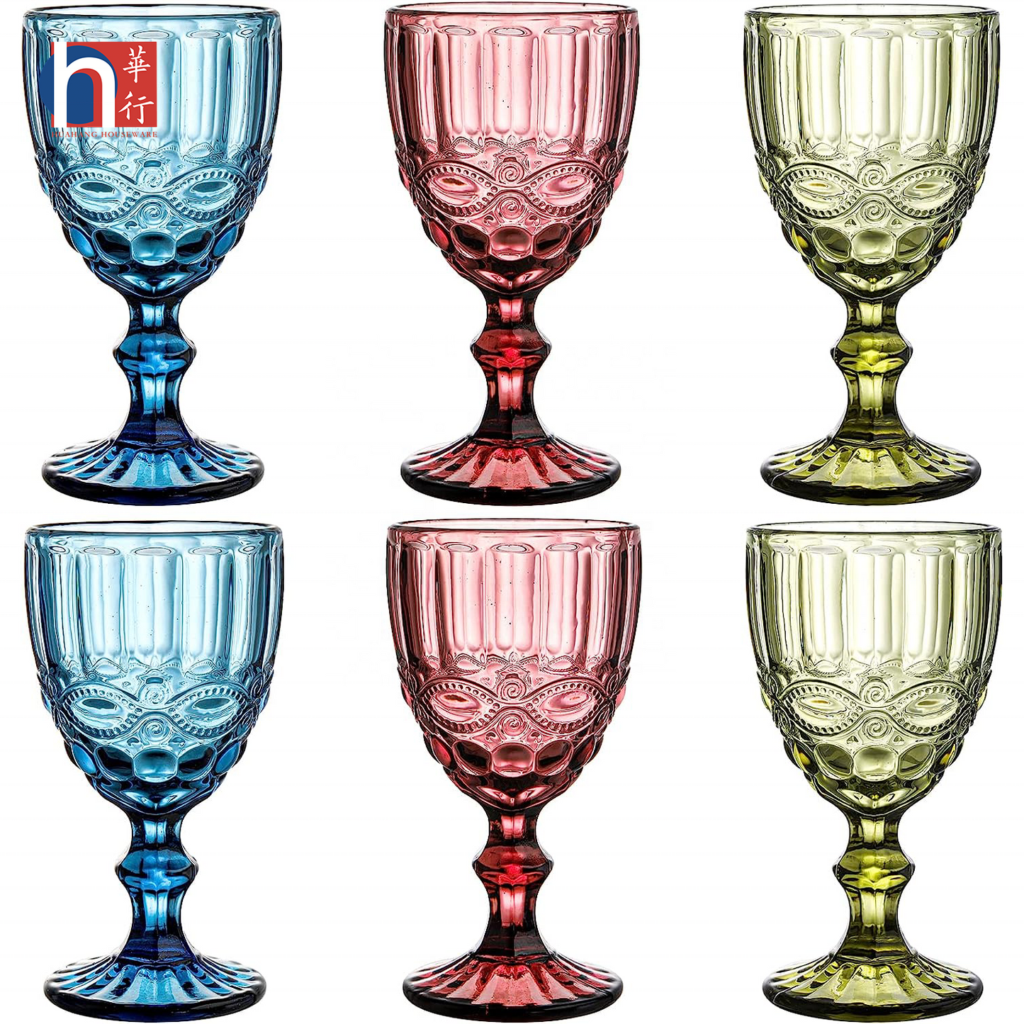 300ml Green Victorian Vintage Wine Glass Set of 6 - Sustainable Glass, Elegant Design for Wine Enthusiasts