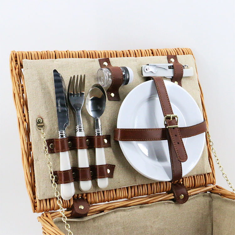 Wicker Picnic Basket for Two Person - Multifunctional Storage, Sustainable Plant Fiber, Natural Color