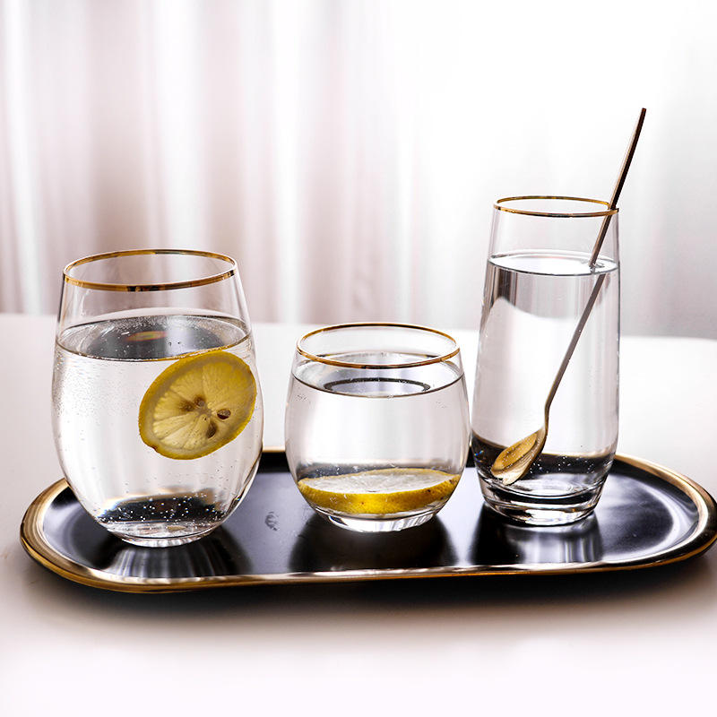 Egg-shaped cup #3 with gold rim Sparkling elegance Wholesale crystal stemless water juice glass