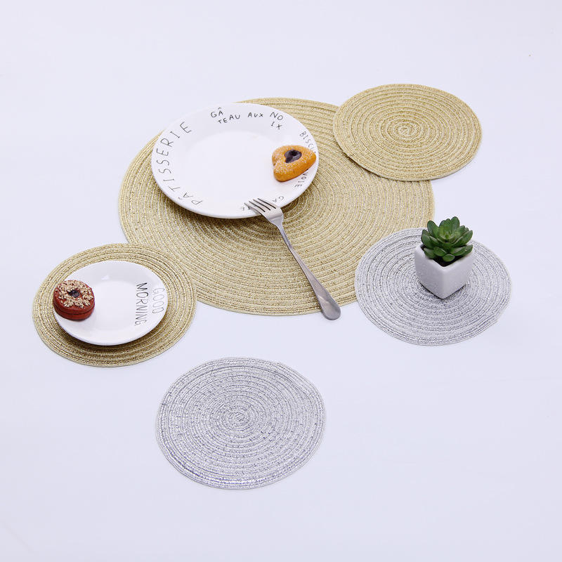 Eco-friendly Stocked Round Fabric Table Placemat Woven Placemats 36cm Beige