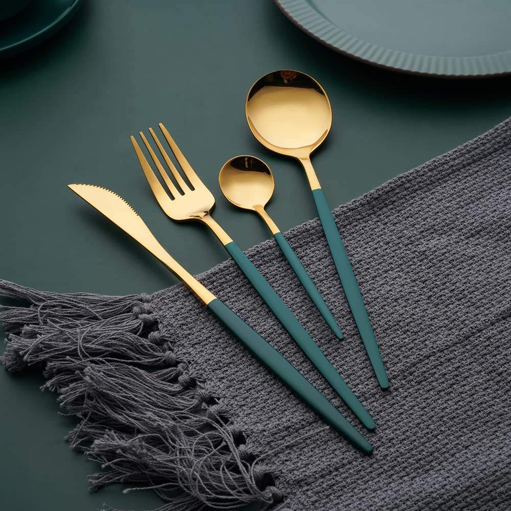 Portugal-Gold & Green Cutlery Set