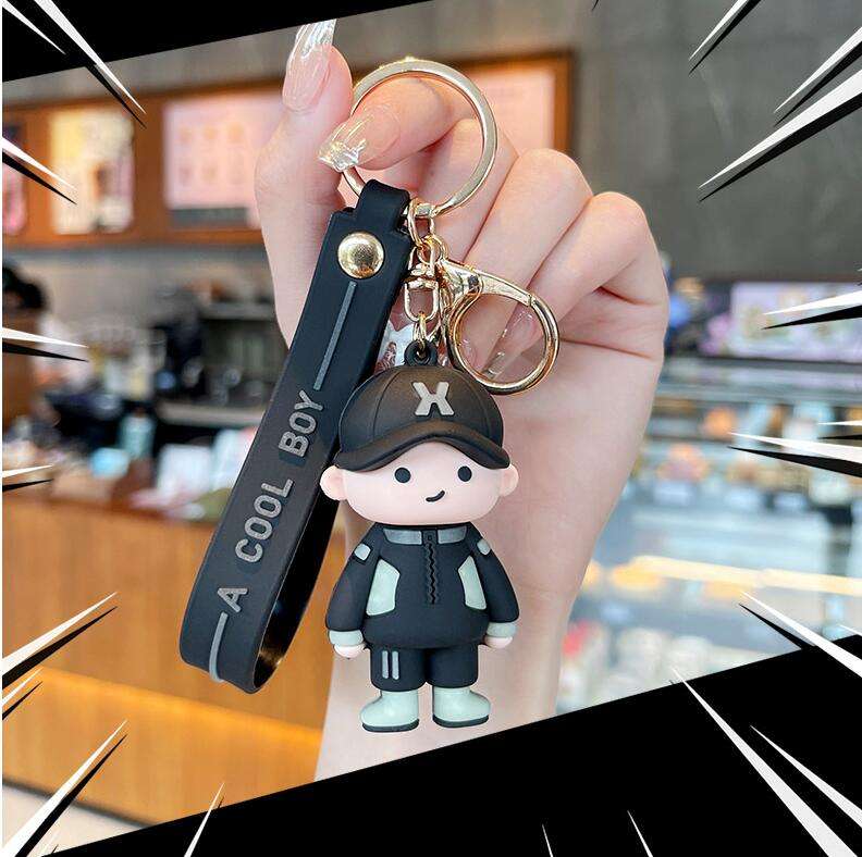 Soft rubber Luminous cool boy fashion keychain with pvc chain