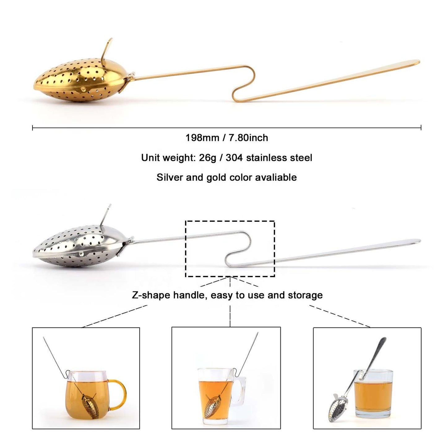 Strawberry Shape Stainless Steel Tea Steeper With Z-Shape Handle Gold