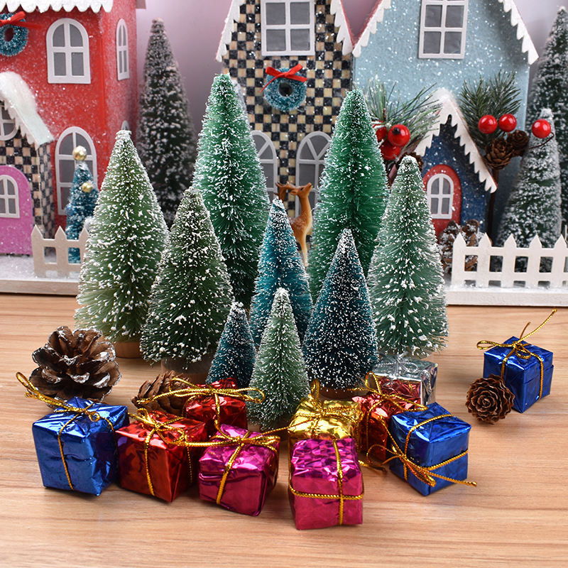 Gold Christmas Tree Sisal Silk Cedar Pine Tree Mini Christmas tree lights 23cm