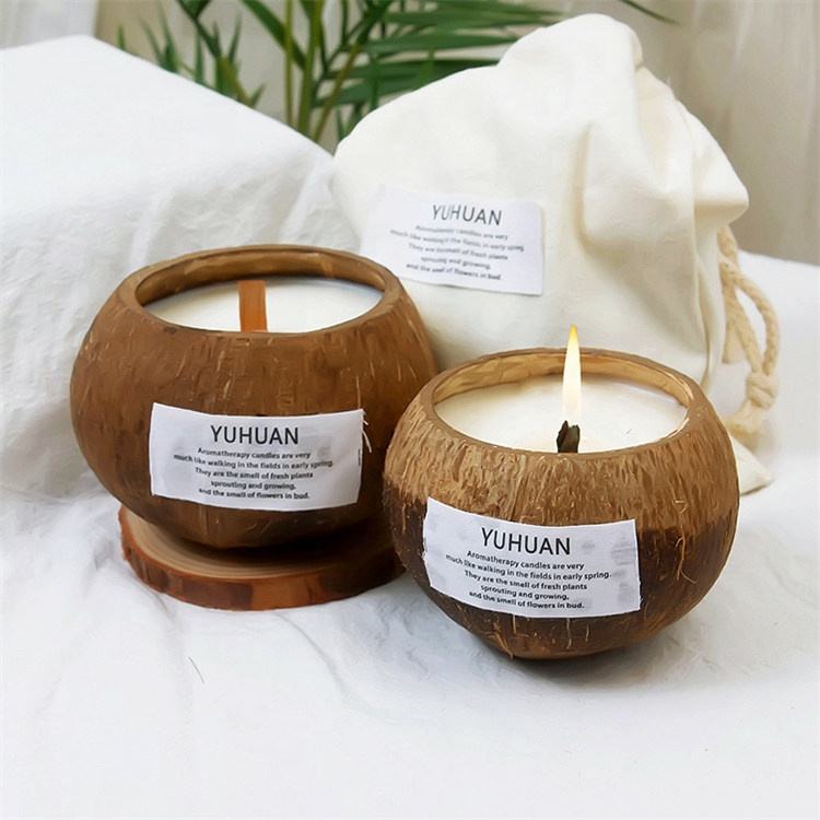 Coconut Candle - Natural Scented Soy Wax Candle in Coconut Shell Holder for Aromatherapy and Home Decor