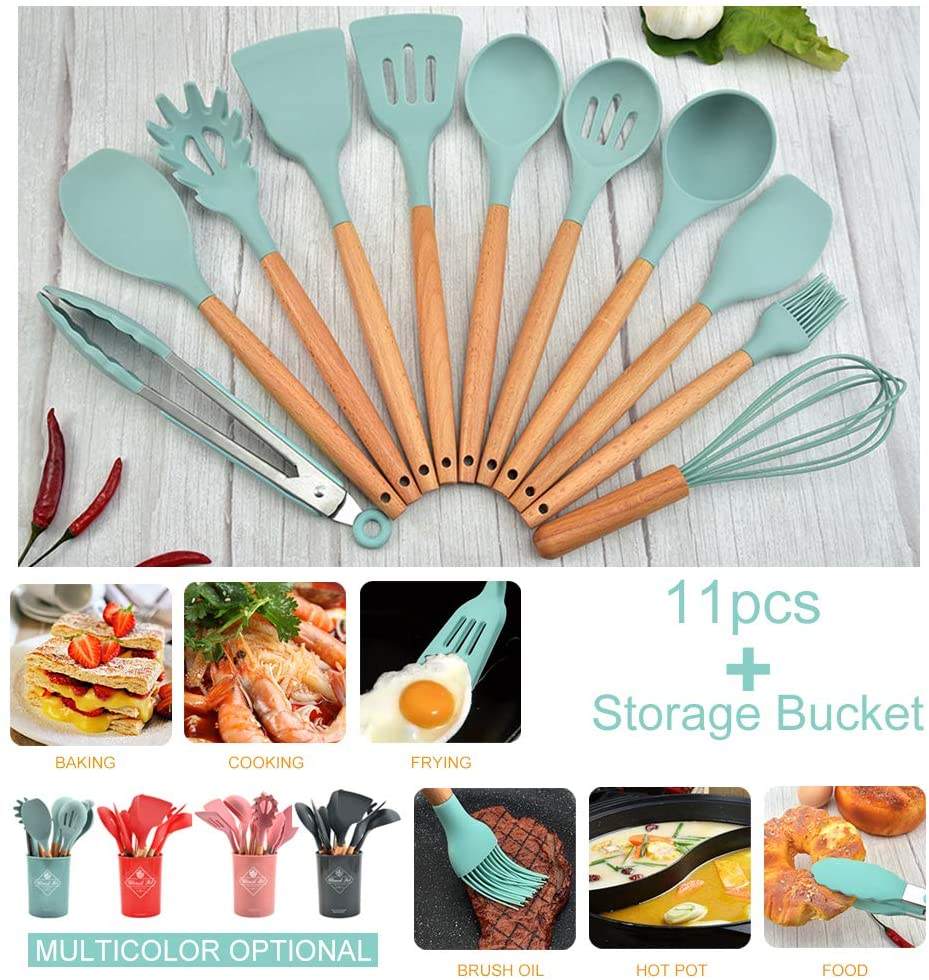 Nonstick Foodgrade Silicone & BambooTongs