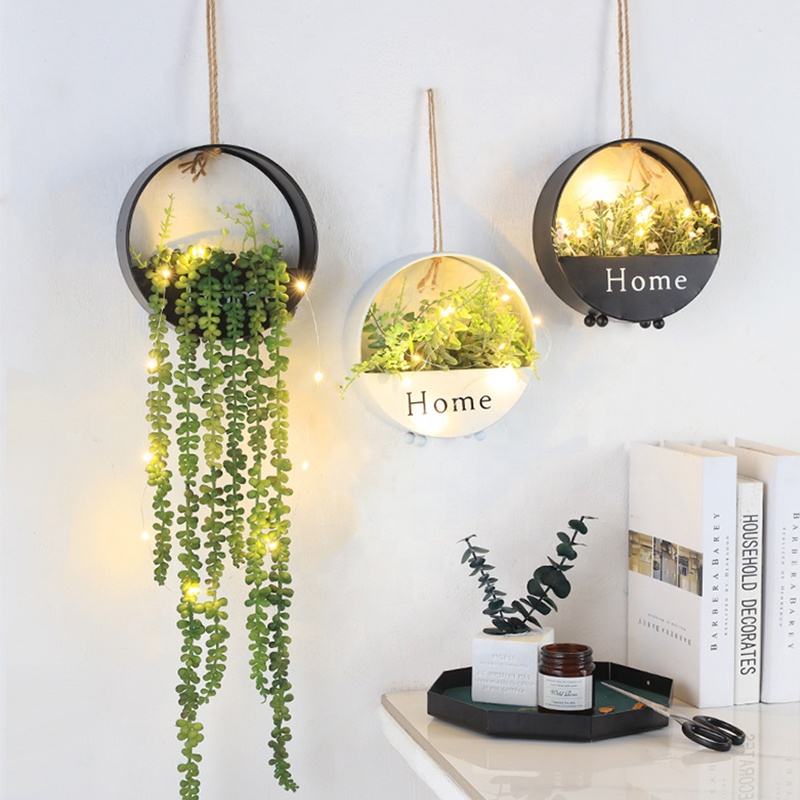 Hanging planters Galvanized steel metal vase and hanging planter