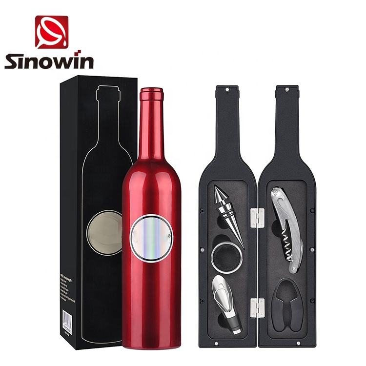 Customized logo 5 piece wine bottle shaped accessories gift set