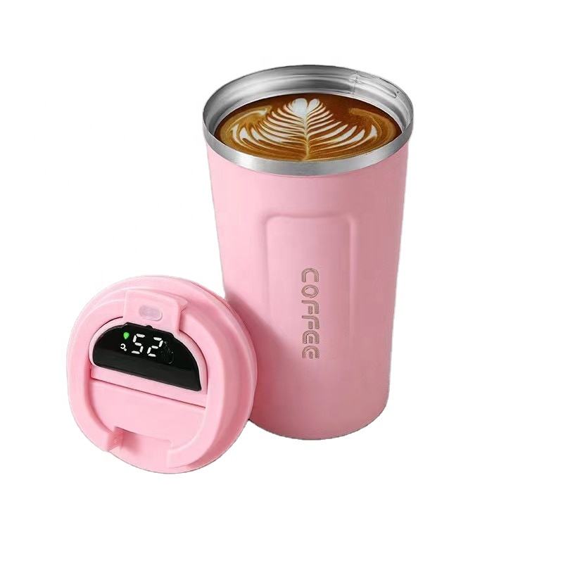 Intelligent temperature display coffee cup 510Ml stainless steel double wall travel office coffee vacuum cup with cover