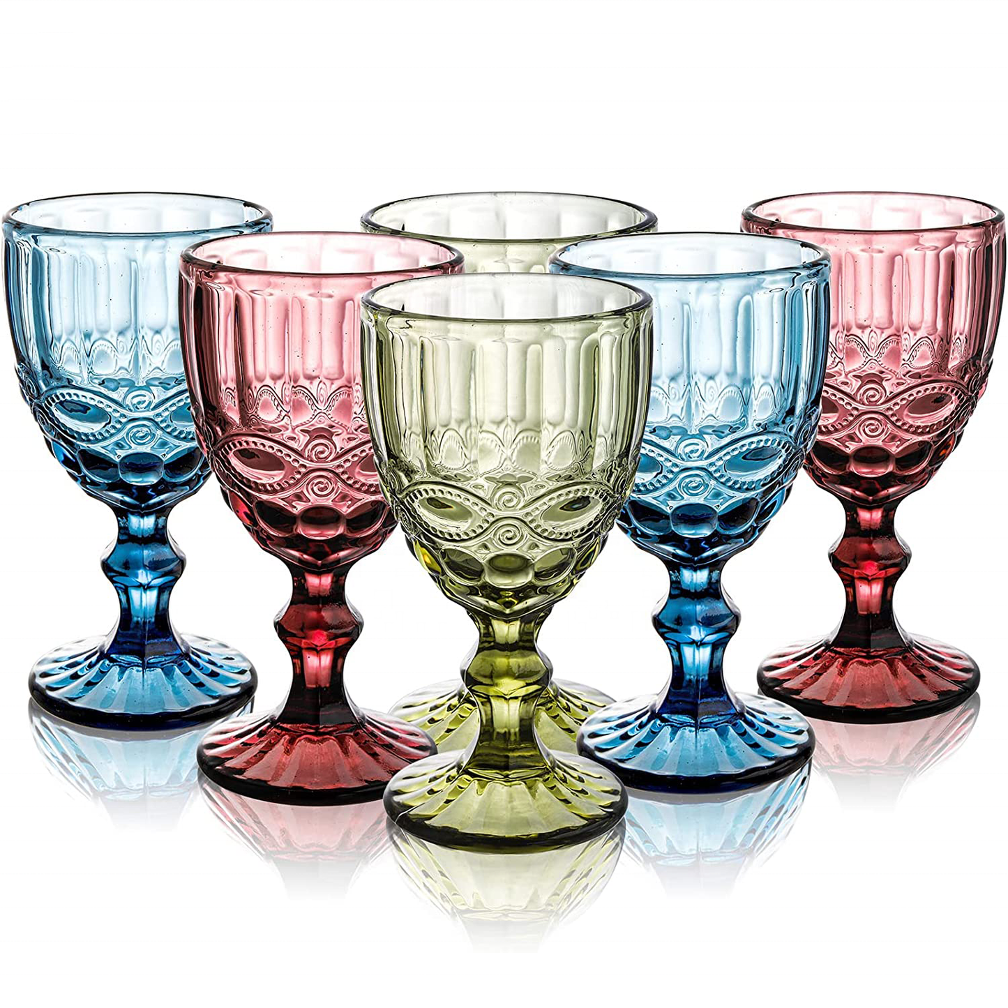 300ml Blue Victorian Vintage Wine Glass Set of 6 - Sustainable Glassware for Wine and Drinks