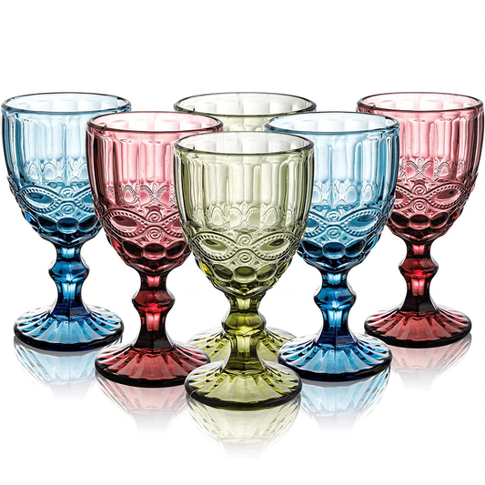 300ml Blue Victorian Vintage Wine Glass Set of 6 - Sustainable Glassware for Wine and Drinks