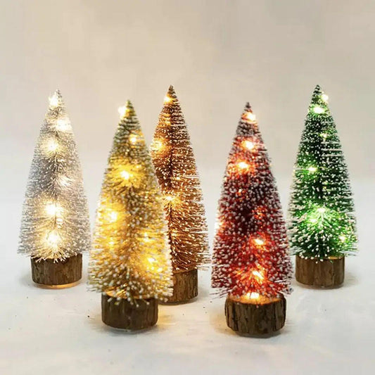 Gold Eco-friendly Christmas Decorations Pine needle Mini Artificial Christmas tree With Led Lights 7cm