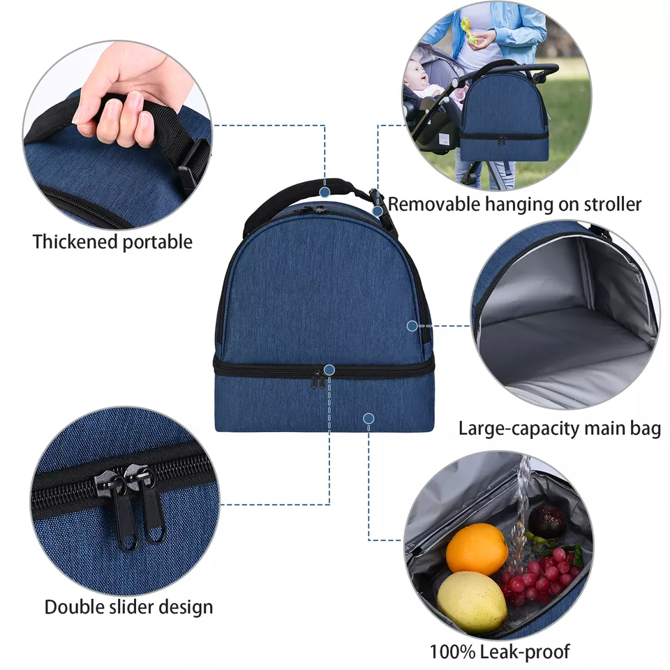 Bento Grey bag large thickened student lunch bag Oxford cloth one shoulder outdoor picnic thermal insulation bag