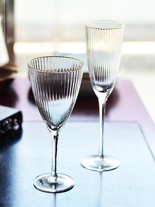 ribbed champagne glasses with gold rim shimmering crystal glasses with gold rim & grooves golden twenties champagne glass