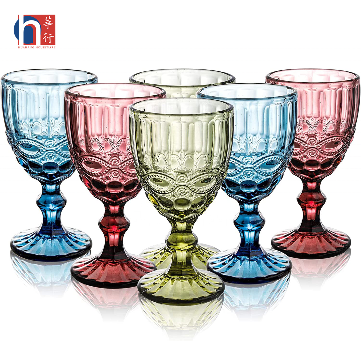 300ml Green Victorian Vintage Wine Glass Set of 6 - Sustainable Glass, Elegant Design for Wine Enthusiasts