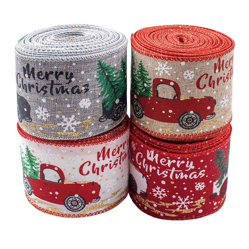 Oem Customized 2.5 " inch Burlap Ribbon Roll Silver Wired Edge Ribbon for Christmas Tree Garland Crafts Ribbon