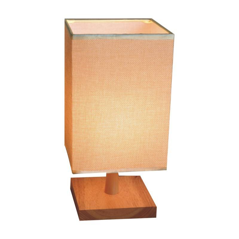 Modern Square Wooden Base Table Lamp Fabric Lampshade Indoor Led Table Lamp Restaurant