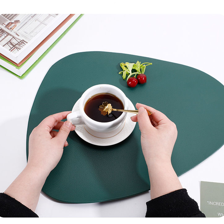 irregular coaster for cups triangle pu leather dining placemat