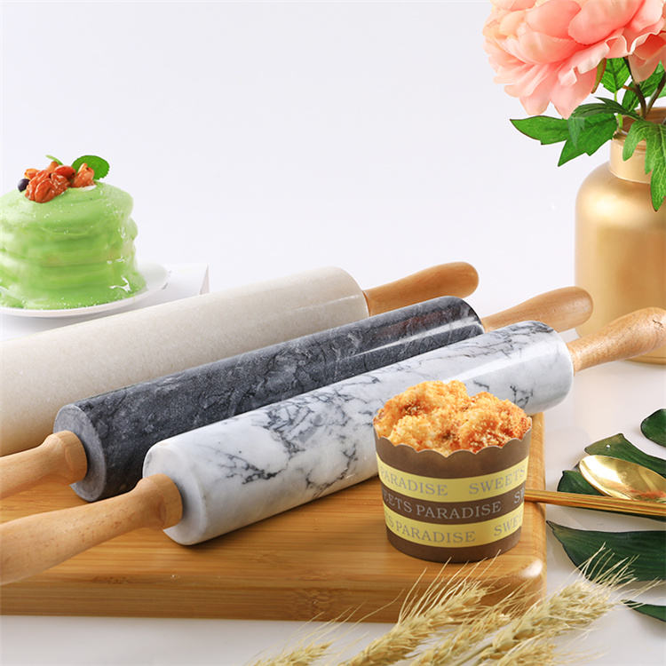 Marble rolling pin with wooden base; 
Diameter: 5cm;
Size:24.5cm; wood:10cm*2;