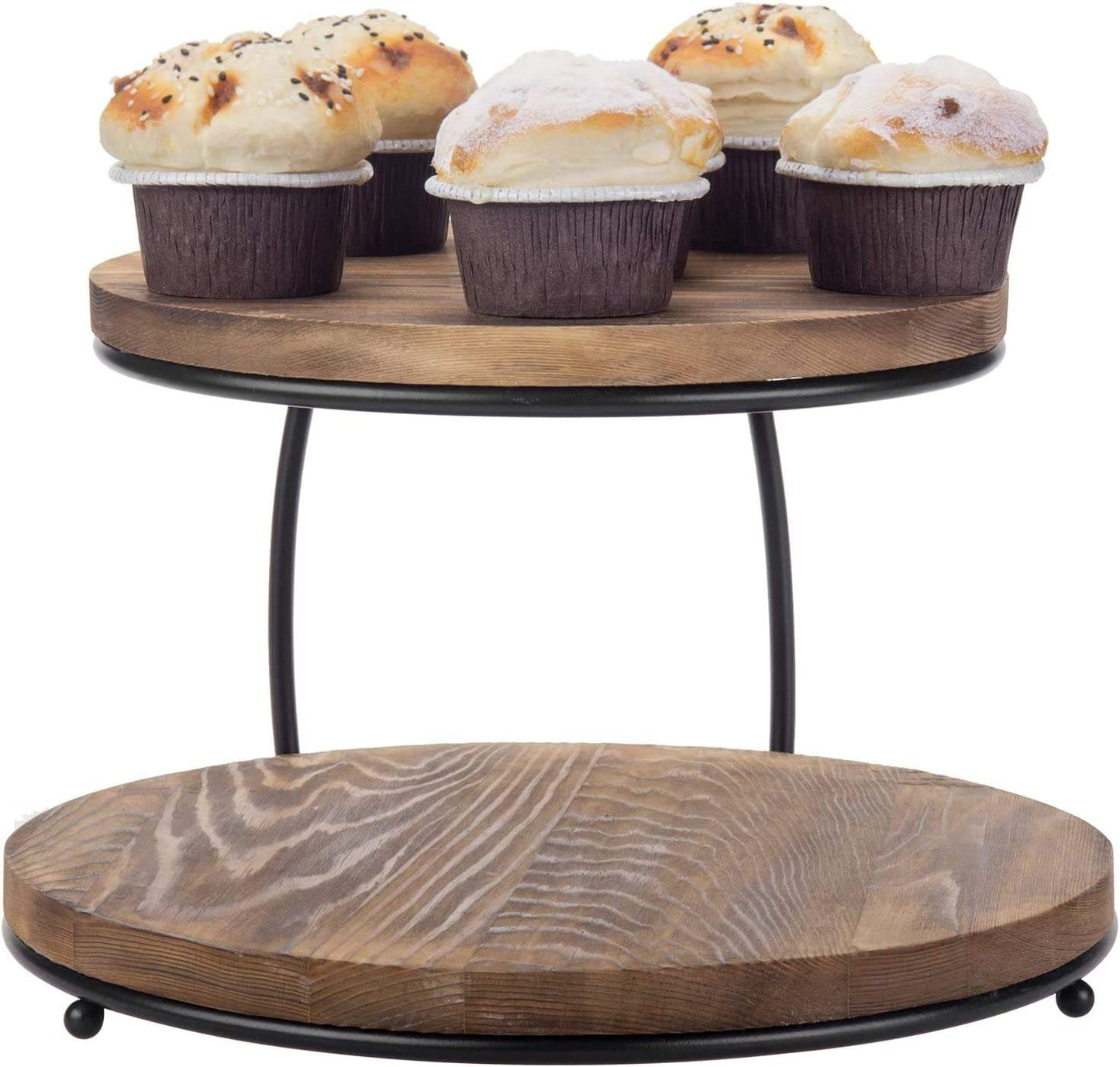 Burnt Wood Cupcake Holder Stand with Black Metal Frame