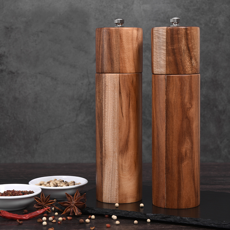 Wooden cylindrical pepper mill set  5*5*21.5cm